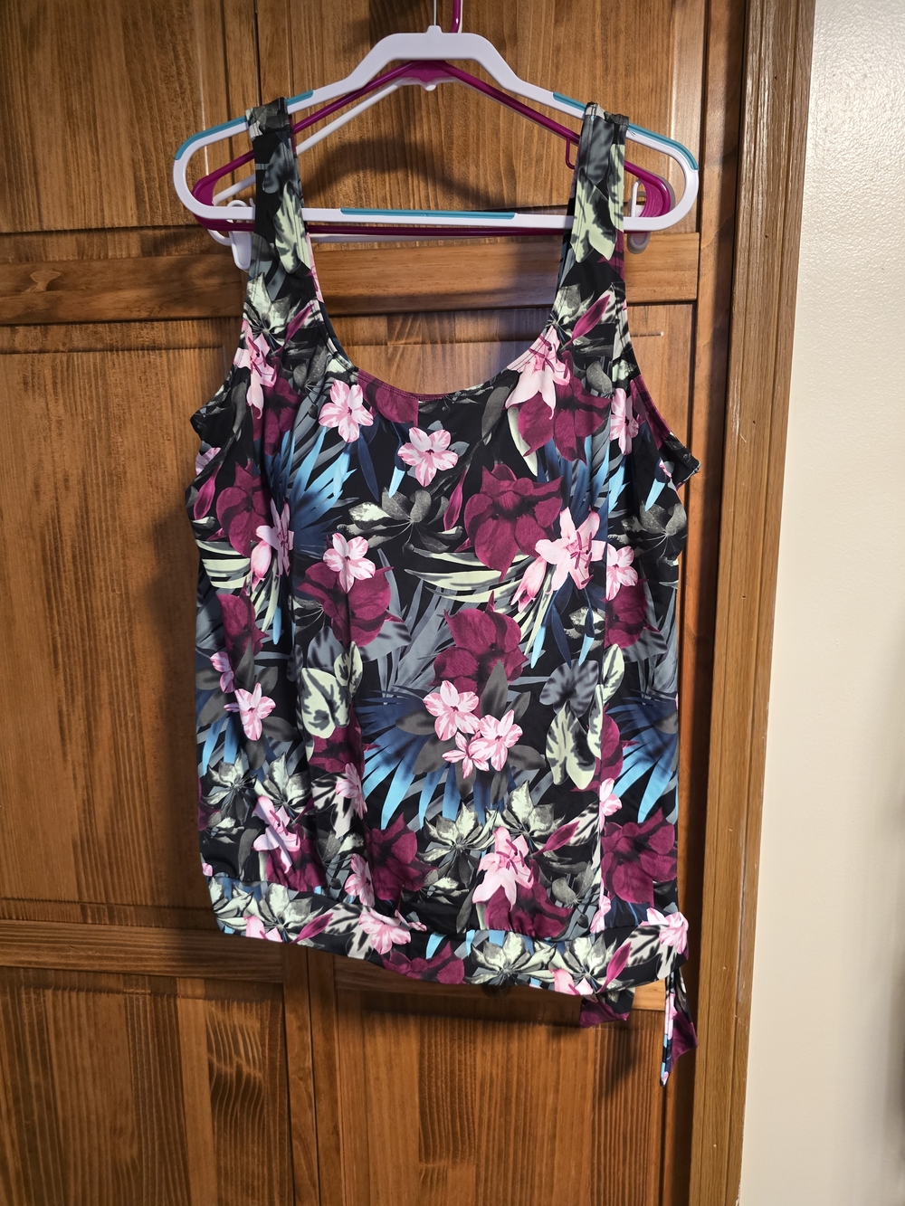 Swimsuits For All Black Floral One-Piece Tankini With Side Tie